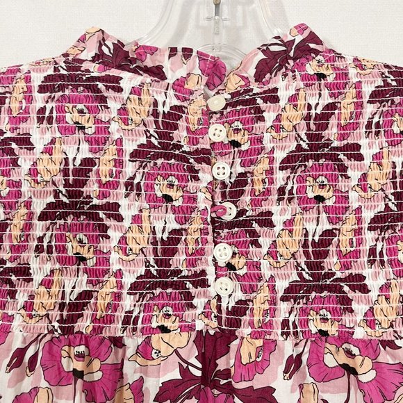 J. Crew Liberty Fabric Pink Floral Smocked Long Sleeve Top Button Back SMALL - Picture 3 of 5